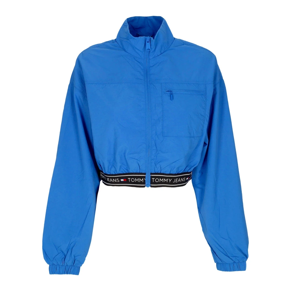 Tommy Hilfiger Blauwe Crop Windbreaker Jas met Taping Blue Dames