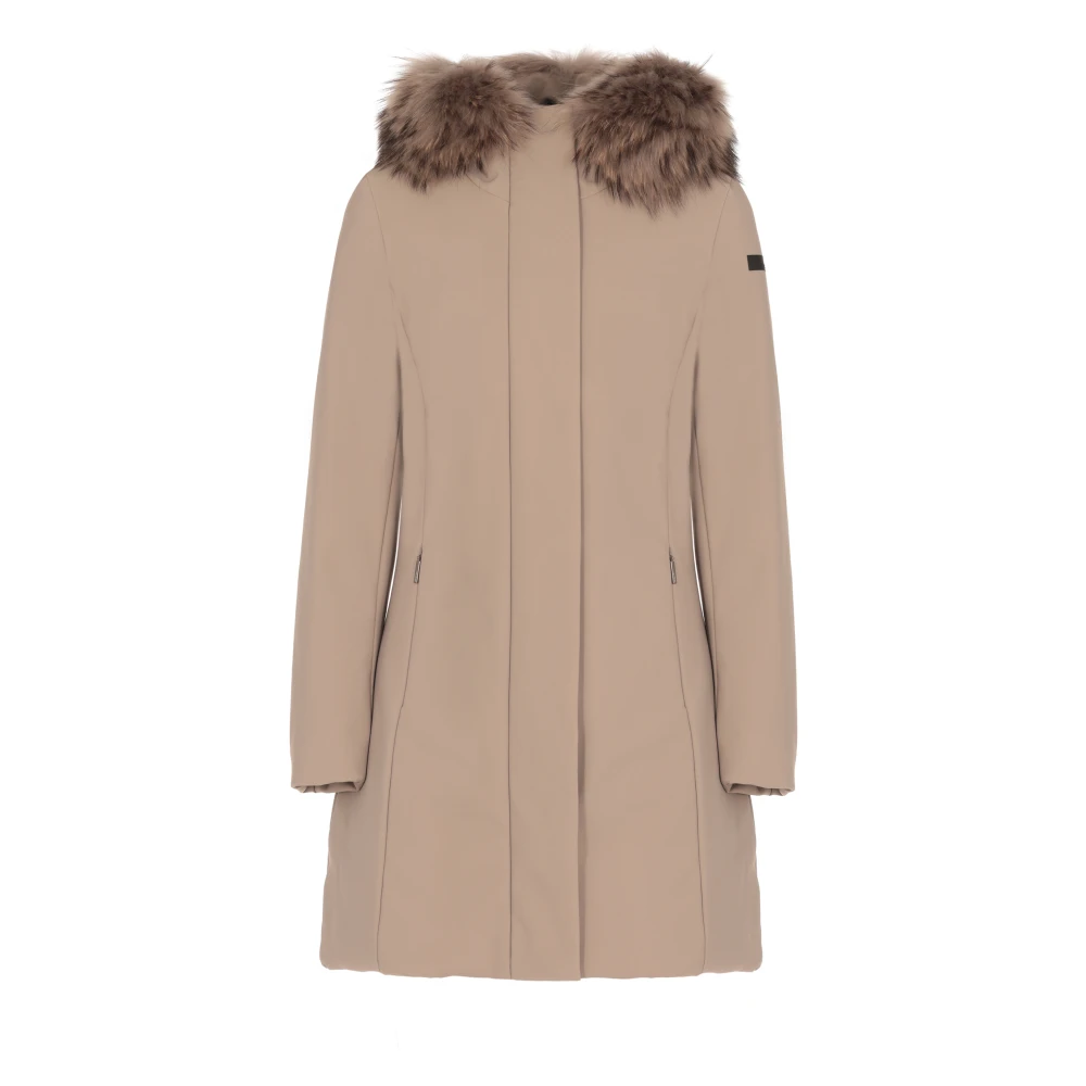 RRD Beige Gewatteerde Jas met Bont Capuchon Beige Dames
