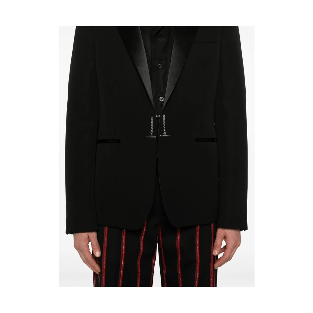 alexander mcqueen Zwarte T-Bar Jas met Schoudervullingen Black Heren