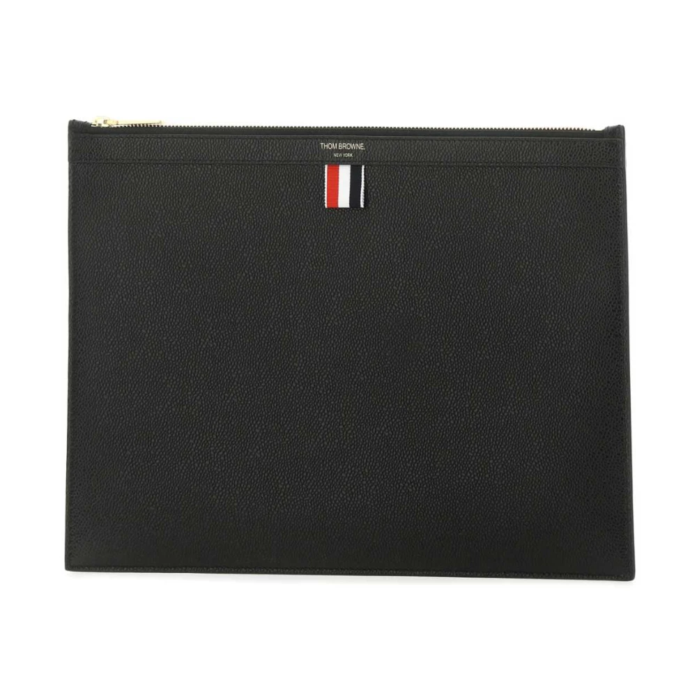 Thom Browne Stijlvolle Zwarte Leren Documentenmap Black Heren