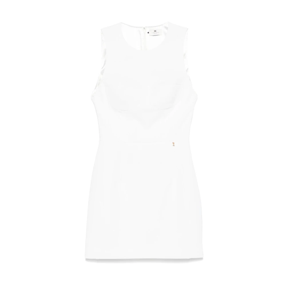 Elisabetta Franchi Witte Jurk met Ronde Hals en Dartdetails White Dames