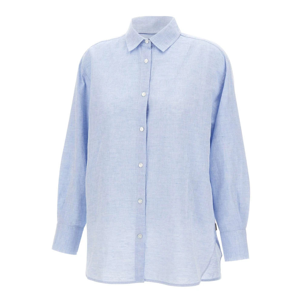 Woolrich Women's Blue Shirts, 2XS, Cotton Linen Yd Boyfriend Shirt