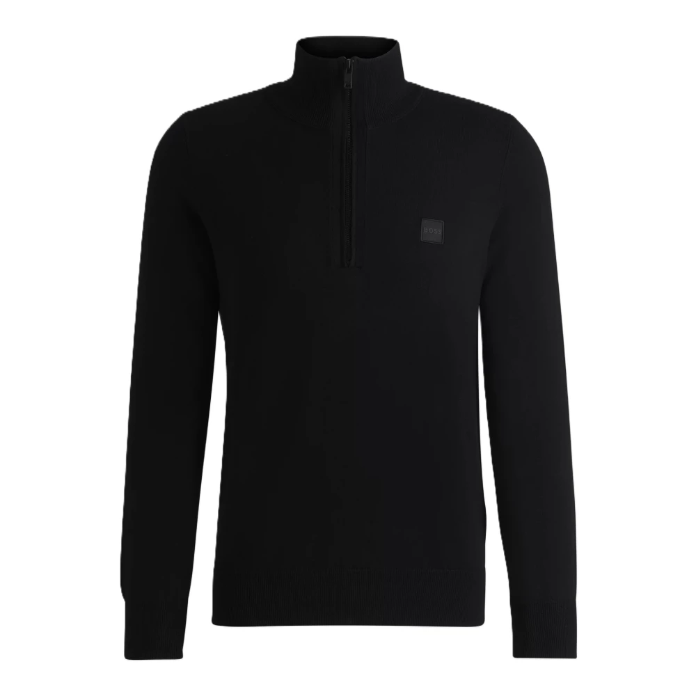 Hugo Boss Casual Zip-Up Sweater med Logo Patch Black, Herr