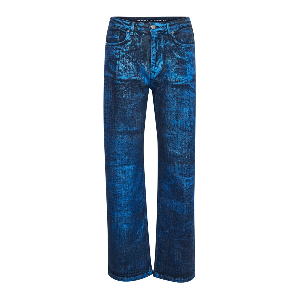 My Essential Wardrobe Hoge wijde broek met blauwe glitter Blue Dames
