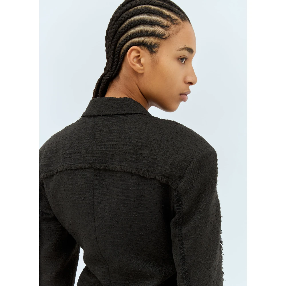 Ganni Gefranjerde Tweed Blazer Black Dames