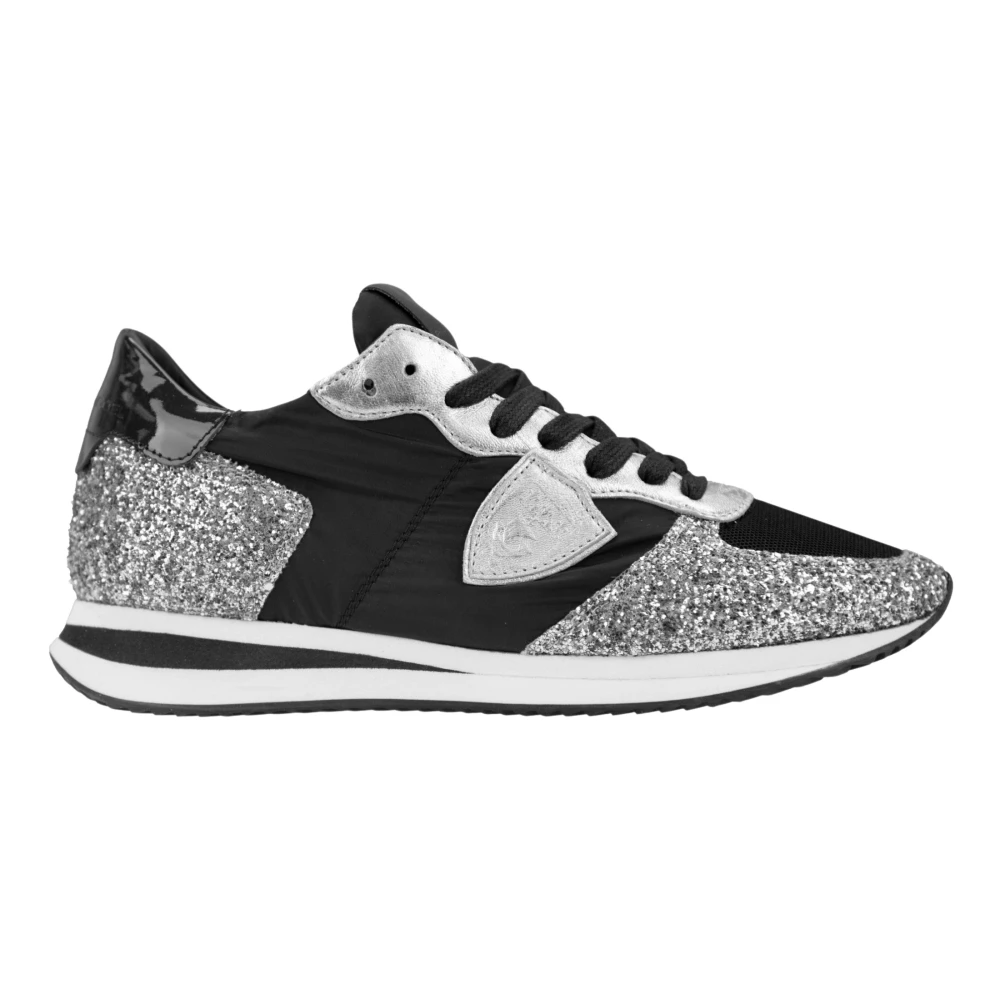 Philippe Model Gelamineerd Leren Glitter Sneakers Dames Vetersluiting Dames Schoenen Zwart