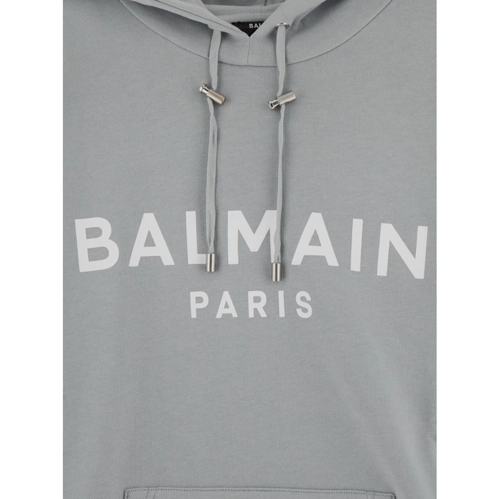Balmain Katoenen Logo Hoodie Gray Heren