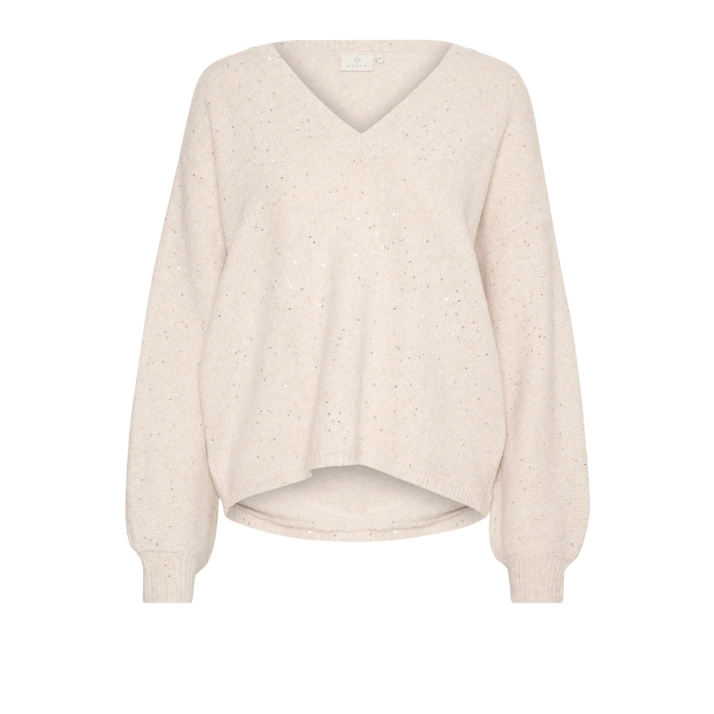 Kaffe Veergrijs Melange Gebreide Trui Beige Dames