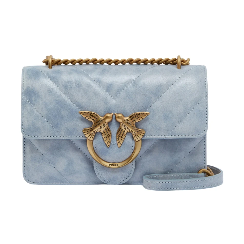 PINKO Love Bag Mini Läder Axelväska Blue, Dam