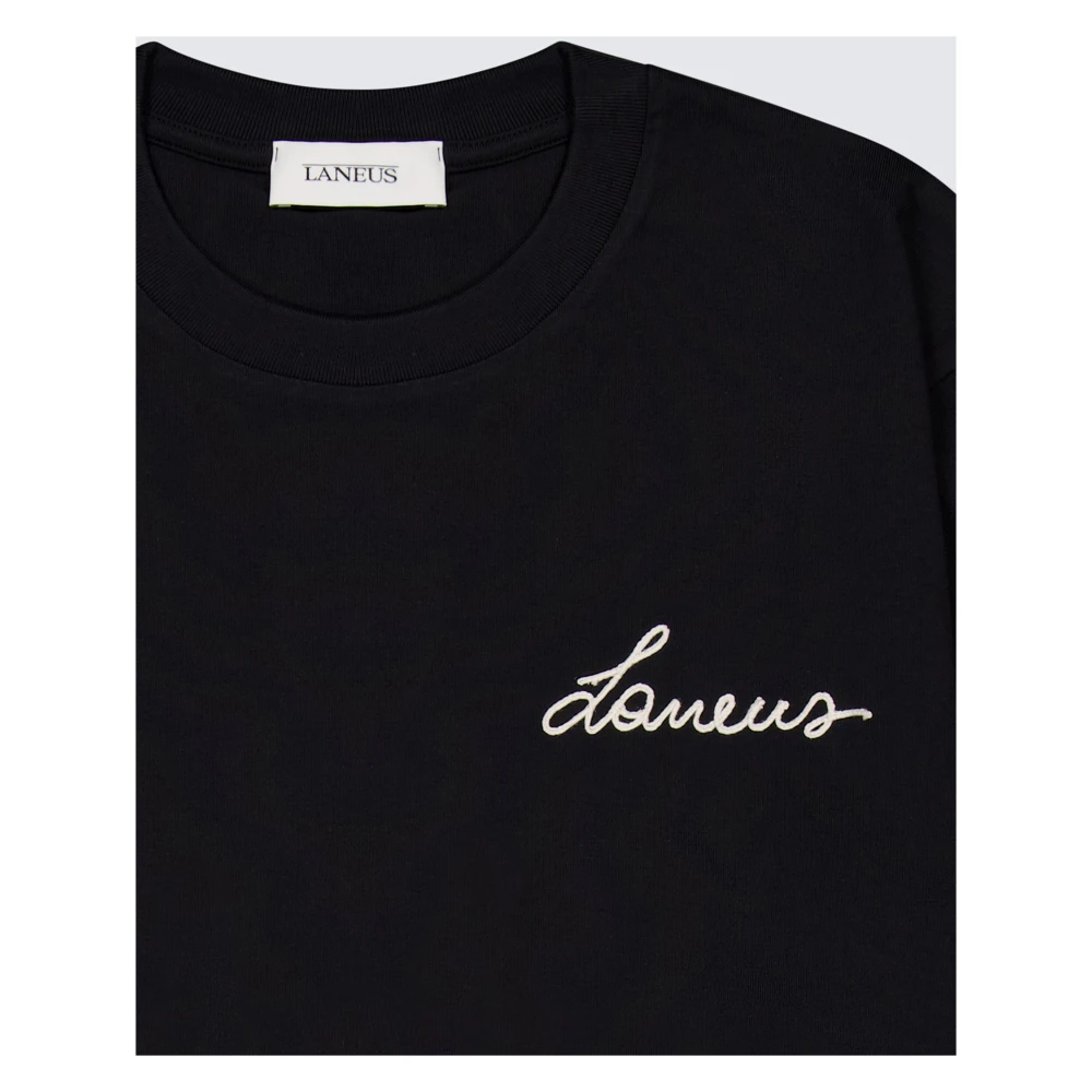 Laneus Boxy Crew Neck T-Shirt met Logo Borduursel Black Unisex