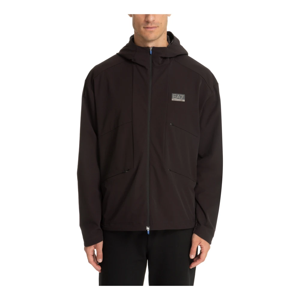 Emporio Armani EA7 Hoodie met Rits en Logo Black Heren