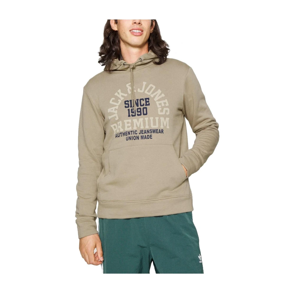 jack & jones Beige Katoen Polyester Hoodie met Logo Beige Heren