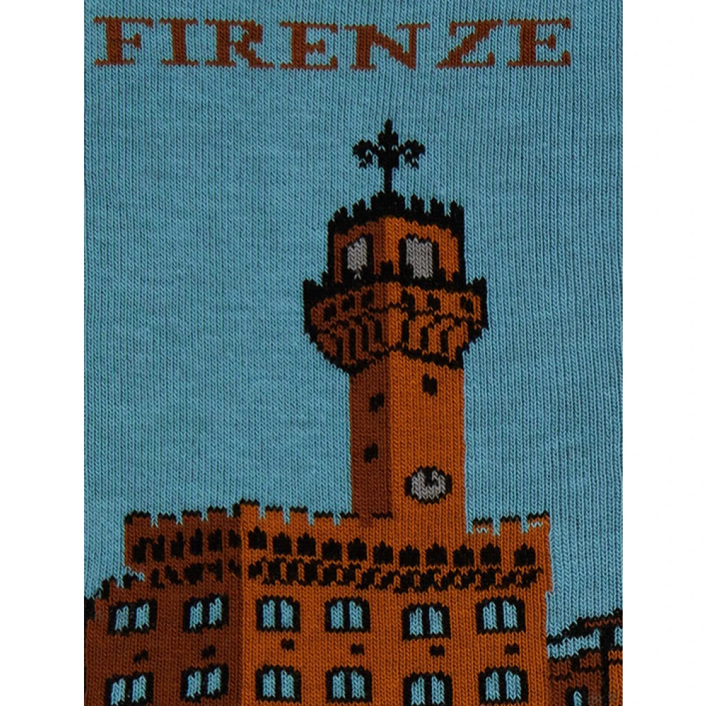 Gallo Korte katoenen sokken voor dames blauw met Palazzo Vecchio in Florence patroon Blue Dames