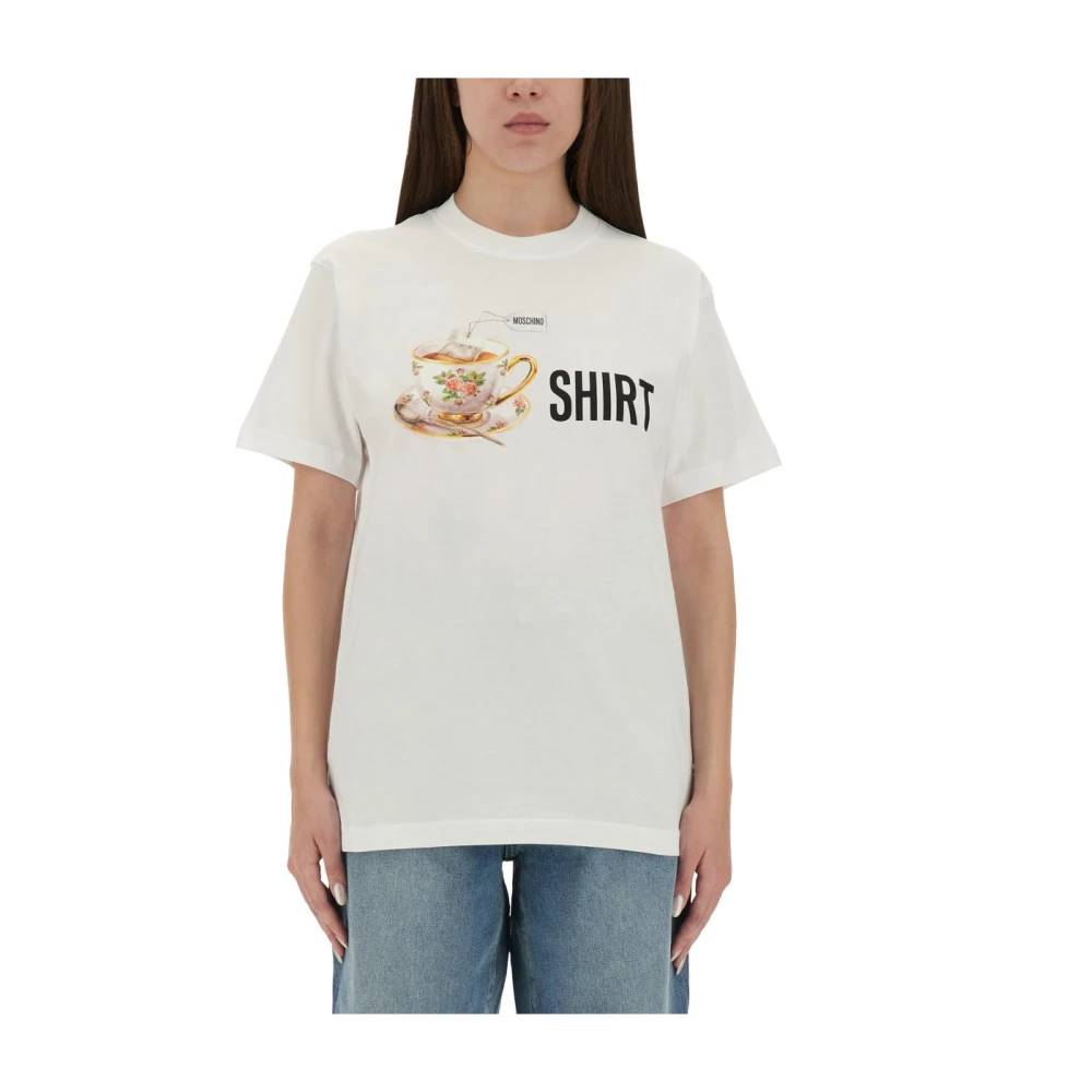Moschino Women's White T-Shirts, S, Cotton Crew-Neck T-Shirt