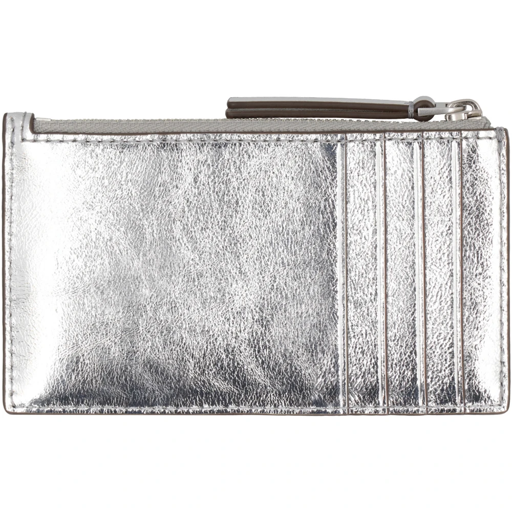 TORY BURCH Metallic Leren Kaarthouder met Rits Gray Dames