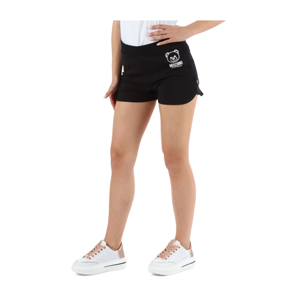Moschino Stretch katoen logo print sportieve shorts Black Dames