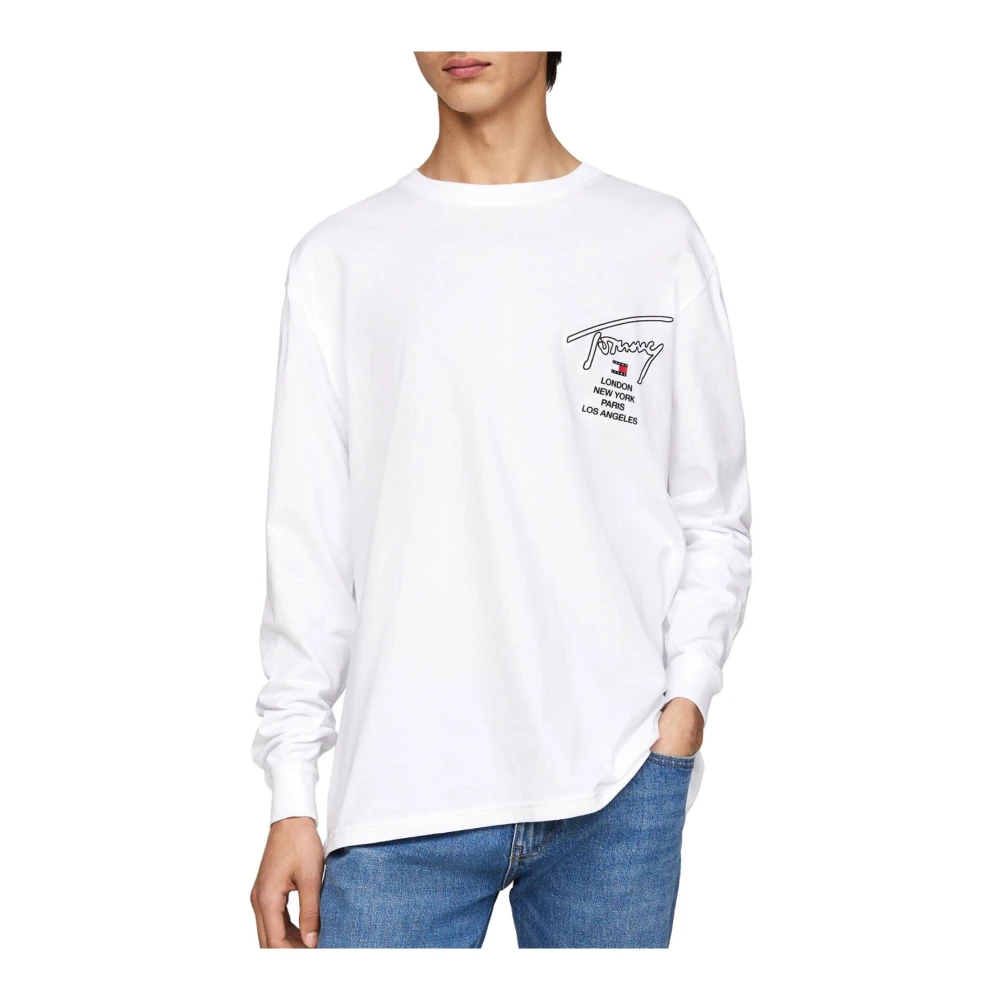 Tommy Jeans Logo Katoenen T-shirt Wit White Heren