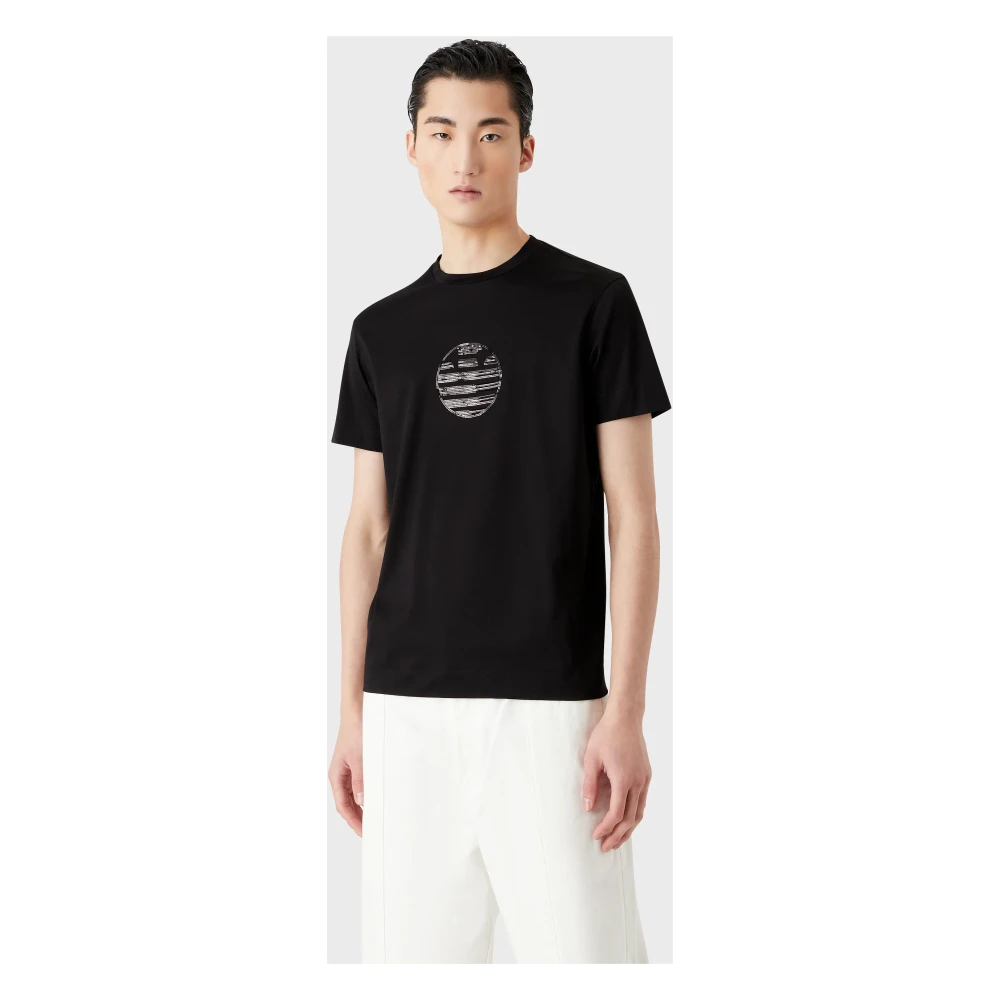 Emporio Armani Zwart T-shirt met Pailletten voor Heren Black Heren