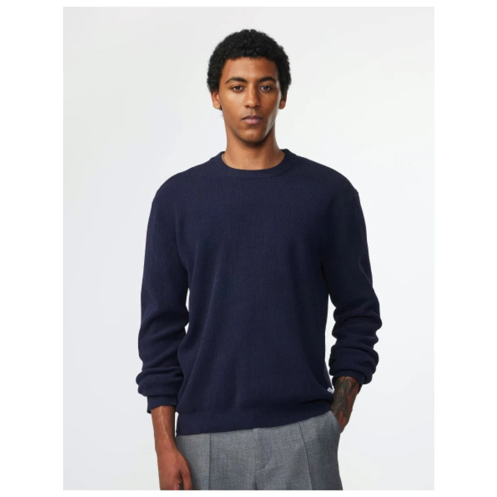 Nn07 Ribgebreide Pullover met Ronde Hals Blue Heren