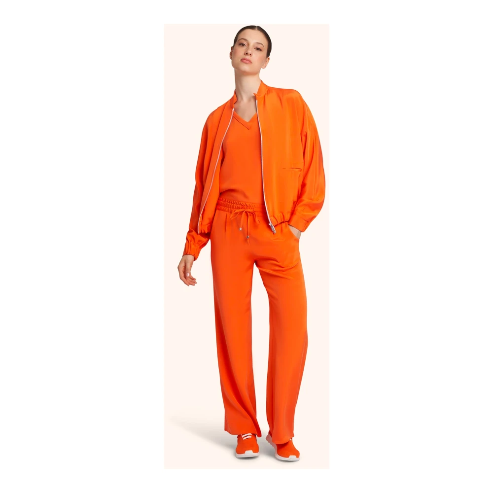 Kiton Zijden V-Hals T-Shirt Blouse Orange Dames