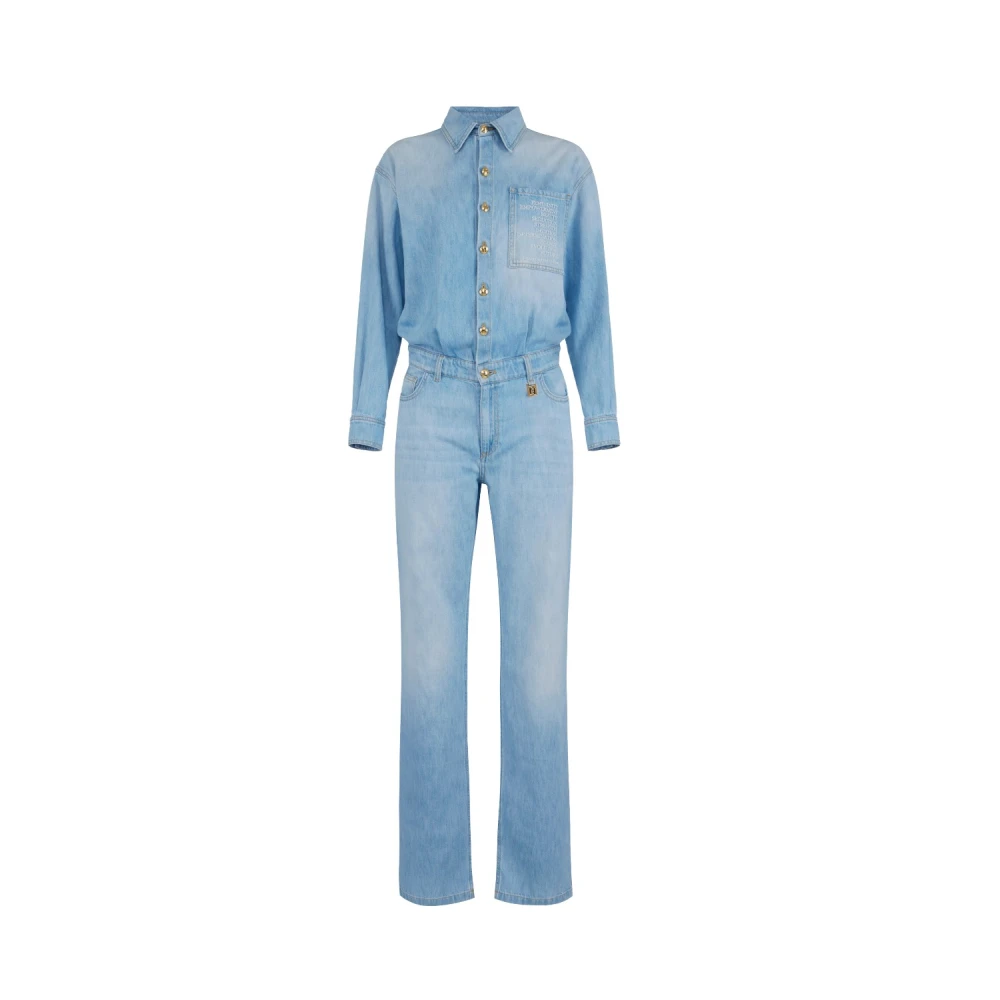 Elisabetta Franchi Women's Blue Denim Jumpsuit With Lettering Detail - Jumpsuits - M - Jumpsuits & Playsuits