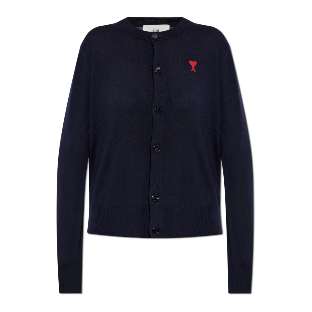 Ami Paris Wol wollen cardigan met logo Blue Dames