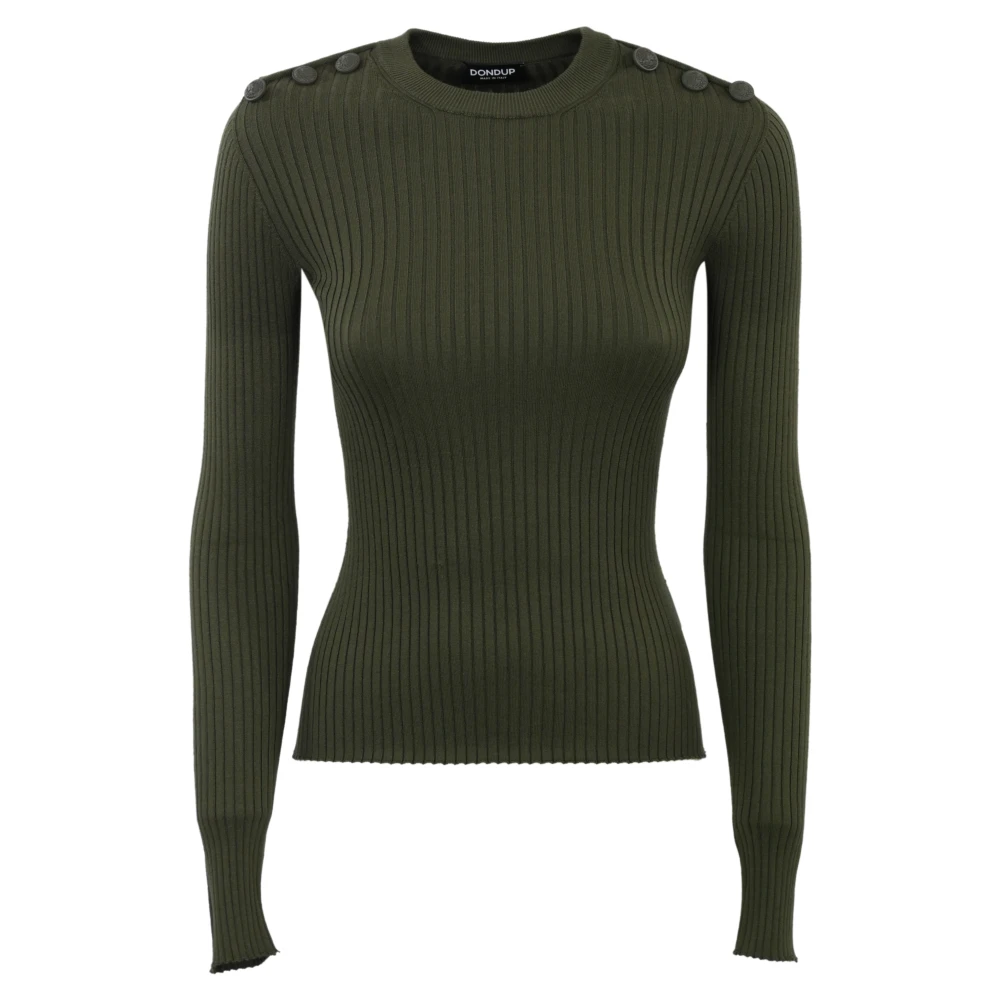 Dondup Militaire Trui Geribbeld Groen Lange Mouw Green Dames