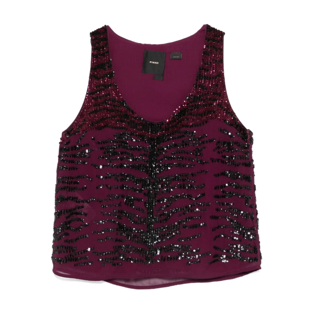 Pinko Zebra Sequin Geborduurde Mouwloze Top Purple Dames