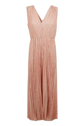 pleated-long-dress-with-v-neck