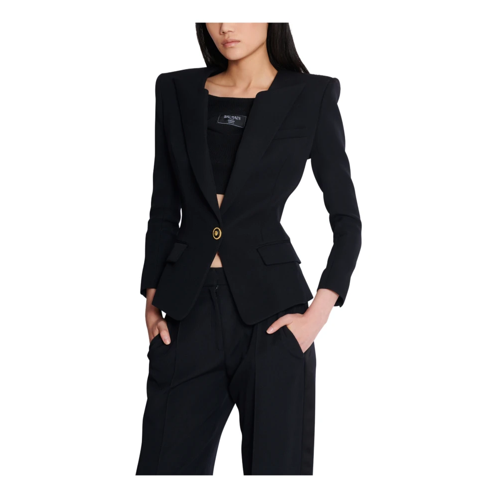 Balmain Grain de poudre 1-knoops jasje Black Dames