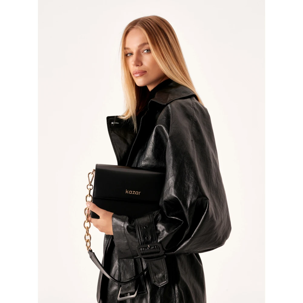 Kazar Kleine leren handtas met stijve constructie Black Dames