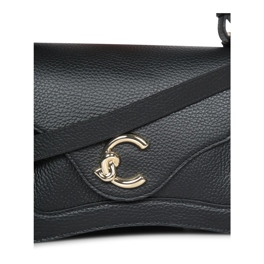 Coccinelle Elegante zwarte leren tas met gouden gesp Black Dames