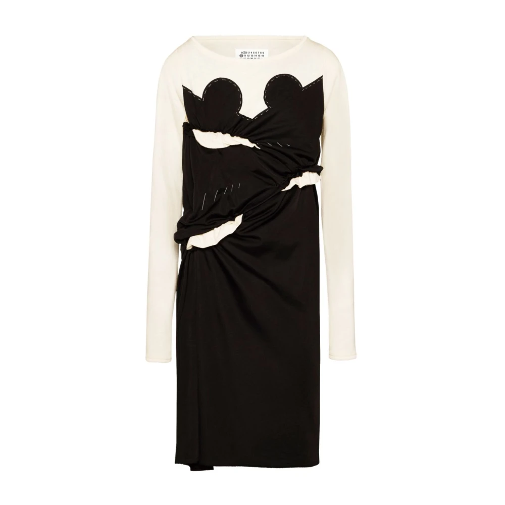 Maison Margiela Zwarte Witte Jersey Midi Jurk met Gebreide Panelen Multicolor Dames
