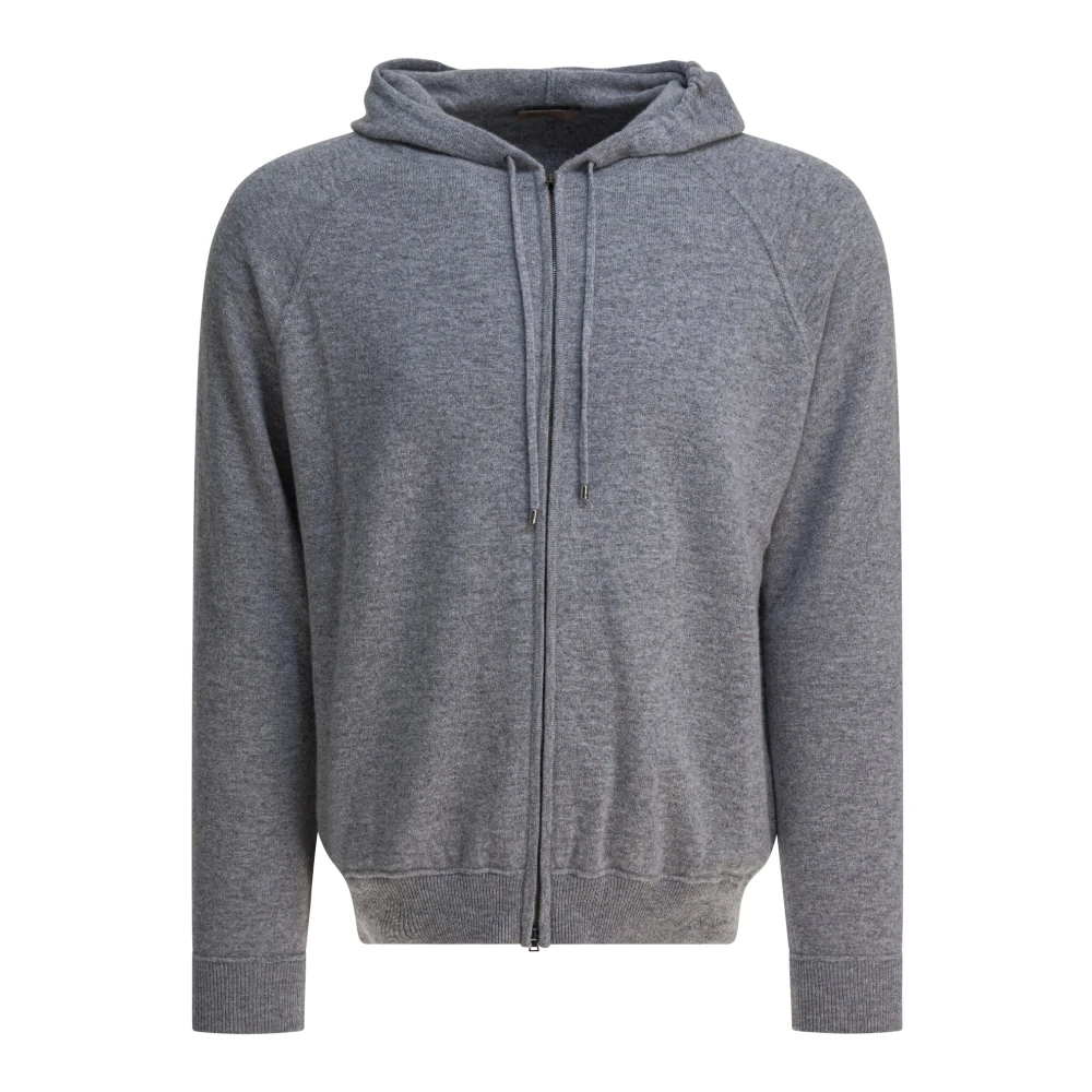 Herno Men's Gray Zip-Throughs, L, Cashmere Cardigan