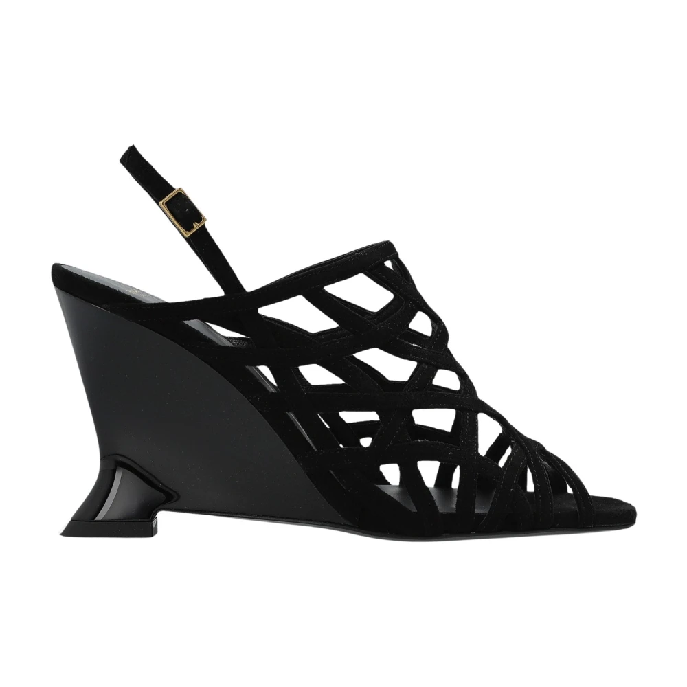 Balmain Donna Nero Sandali Con Zeppa Cage In Pelle Scamosciata - Immagine 2