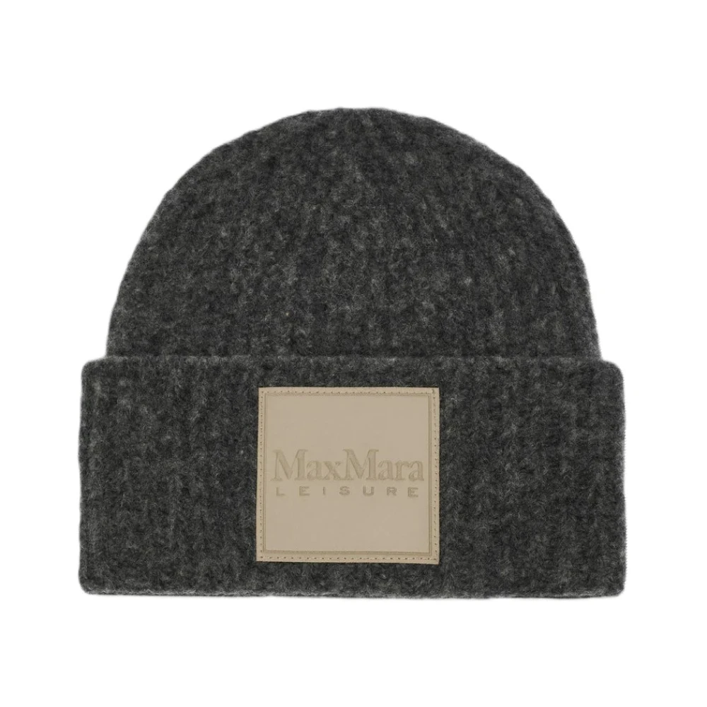 Max Mara Logo embleem gebreide muts donkergrijs Gray Dames