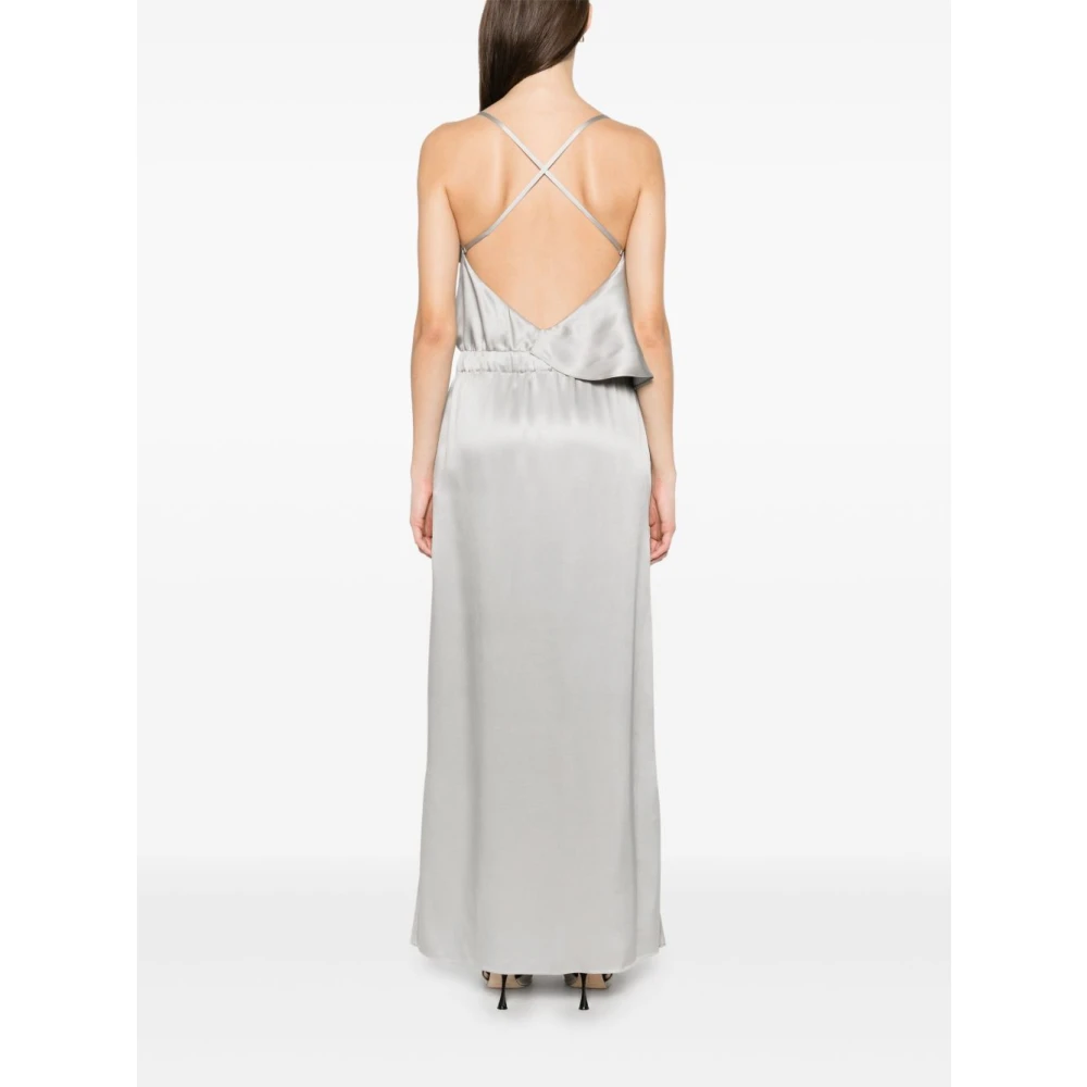 Giorgio Armani Zijden Grijze V-Hals Lange Jurk White Dames