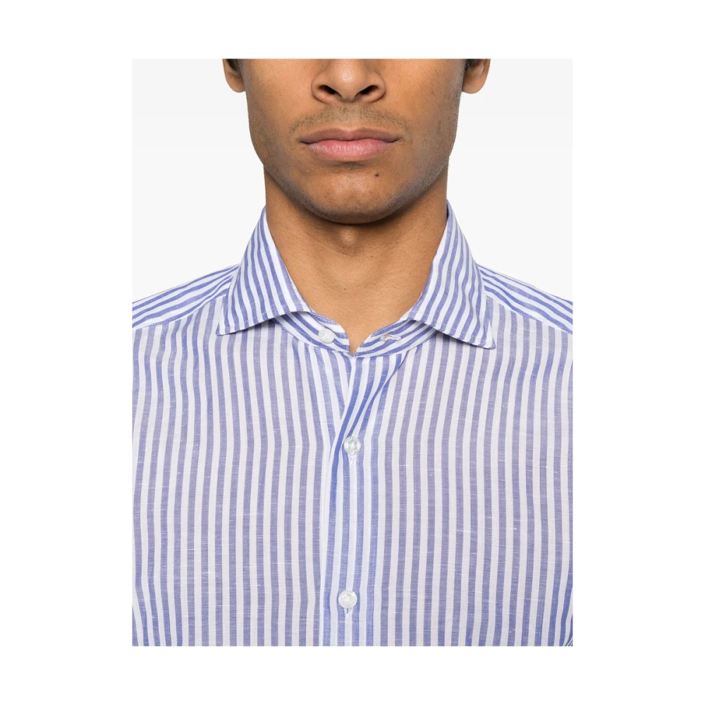 Barba Blauwe Button-Up Overhemd met Spreidkraag Blue Heren