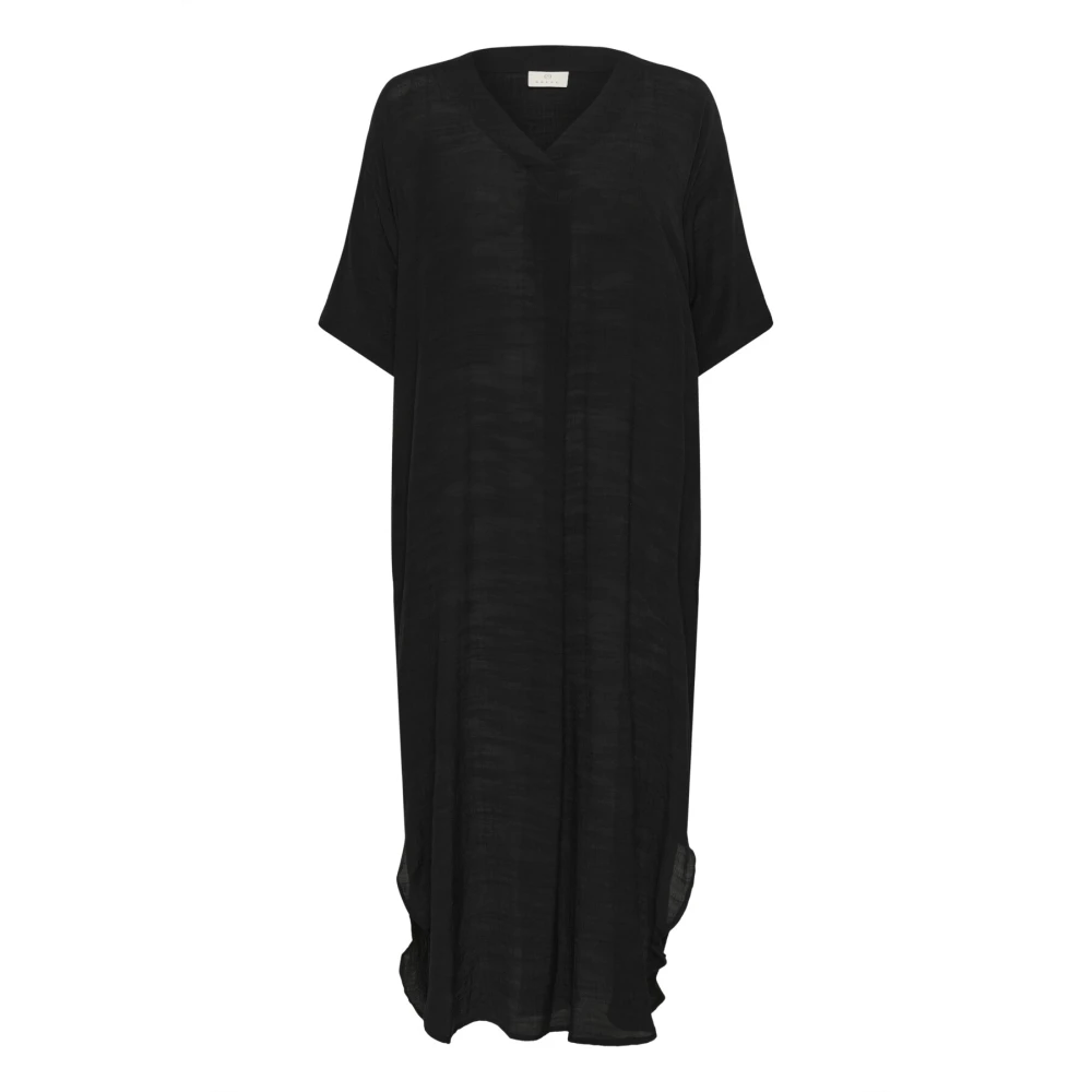 Kaffe Black Deep Dress With V-Neck - Female - Midi Dresses - Xs - Dresses