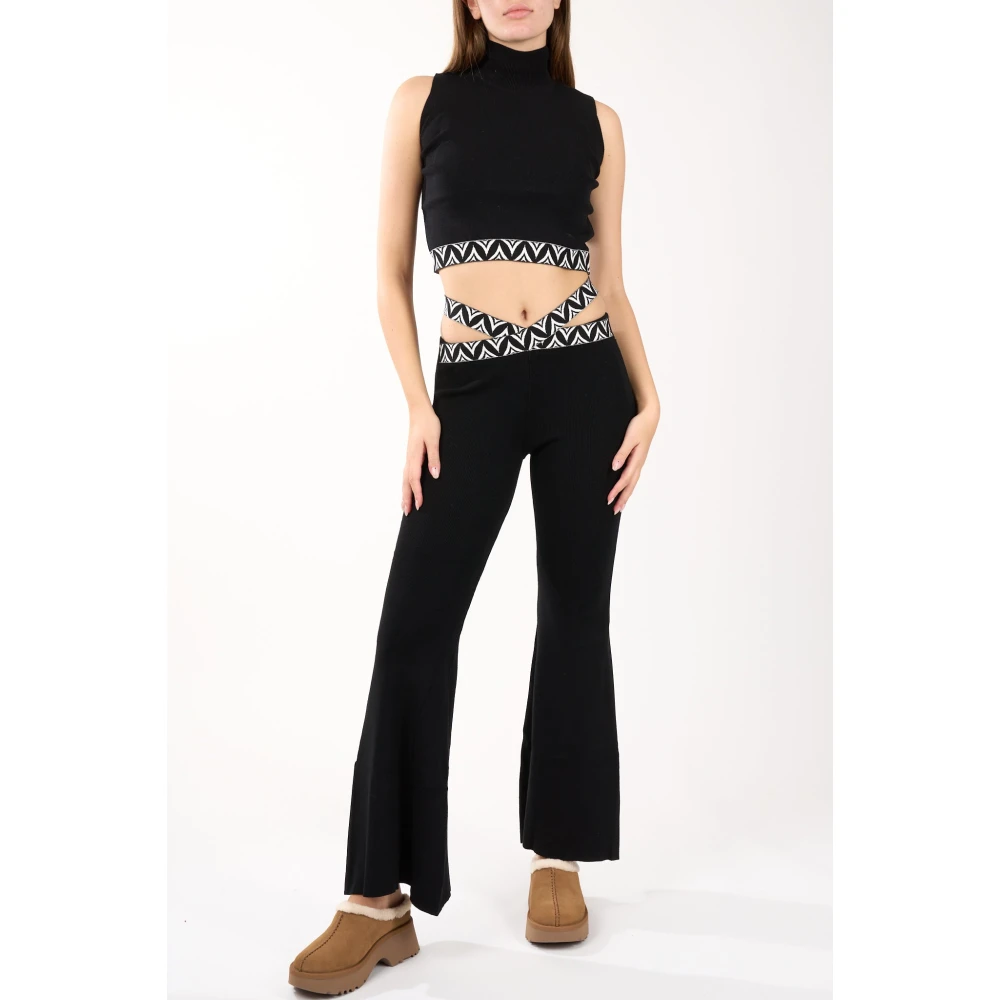 Akep Mouwloze Viscose Crop Top Jacquard Black Dames
