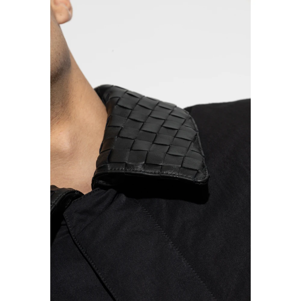 Bottega Veneta Donsjack met afneembare leren kraag Black Heren