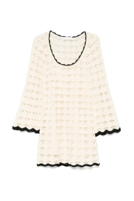 Beige Midi Klänning med Utställda ärmar