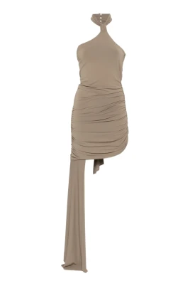 Draped Asymmetric Hem Dress