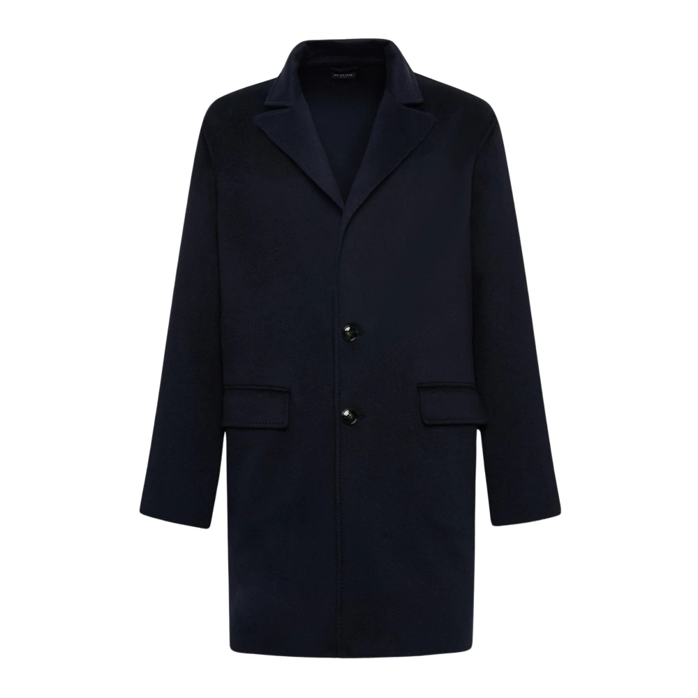 Kiton Luxe Cashmere Double Cloth Coat Blue Heren