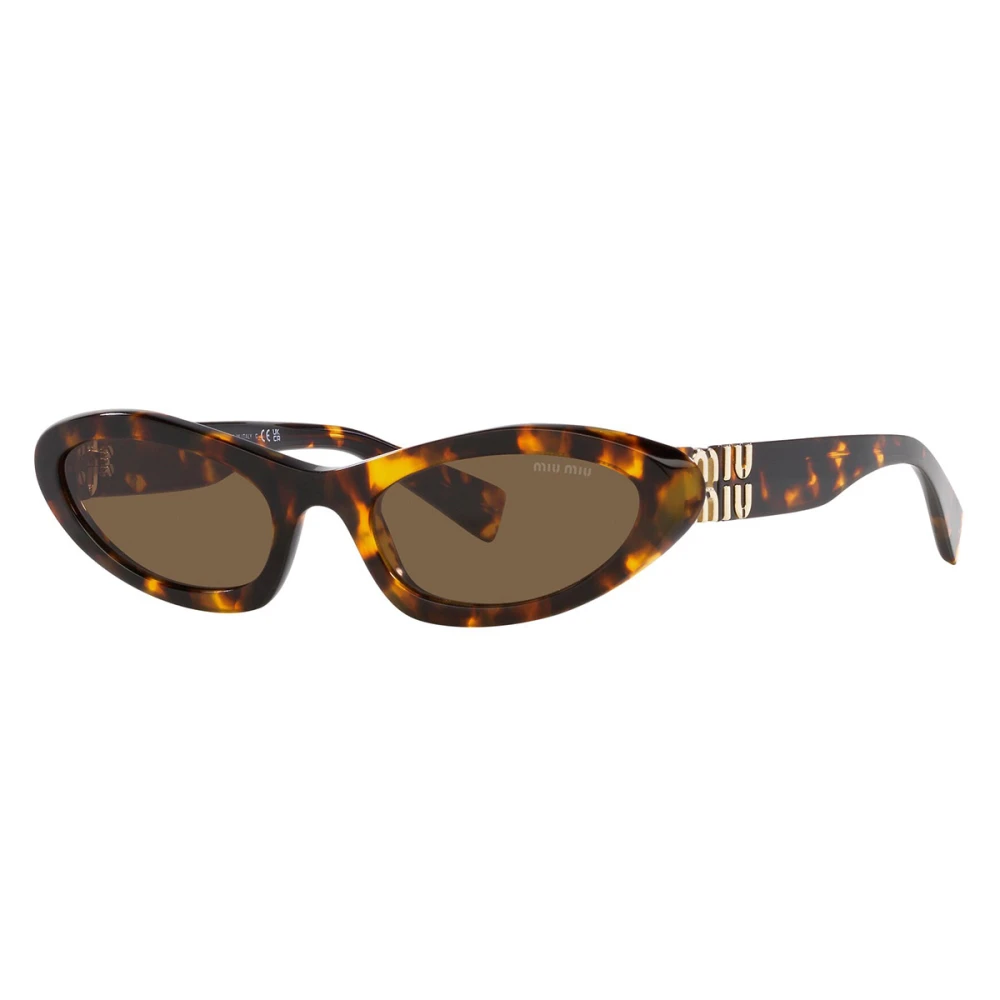 Miu Miu Solglasögon med oregelbunden form, mörkbruna linser och guldlogotyp Brown, Dam