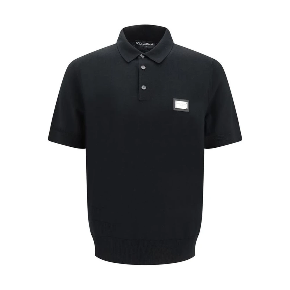 Dolce & Gabbana Monochrome Polo Shirt met Monogram Detail Black Heren