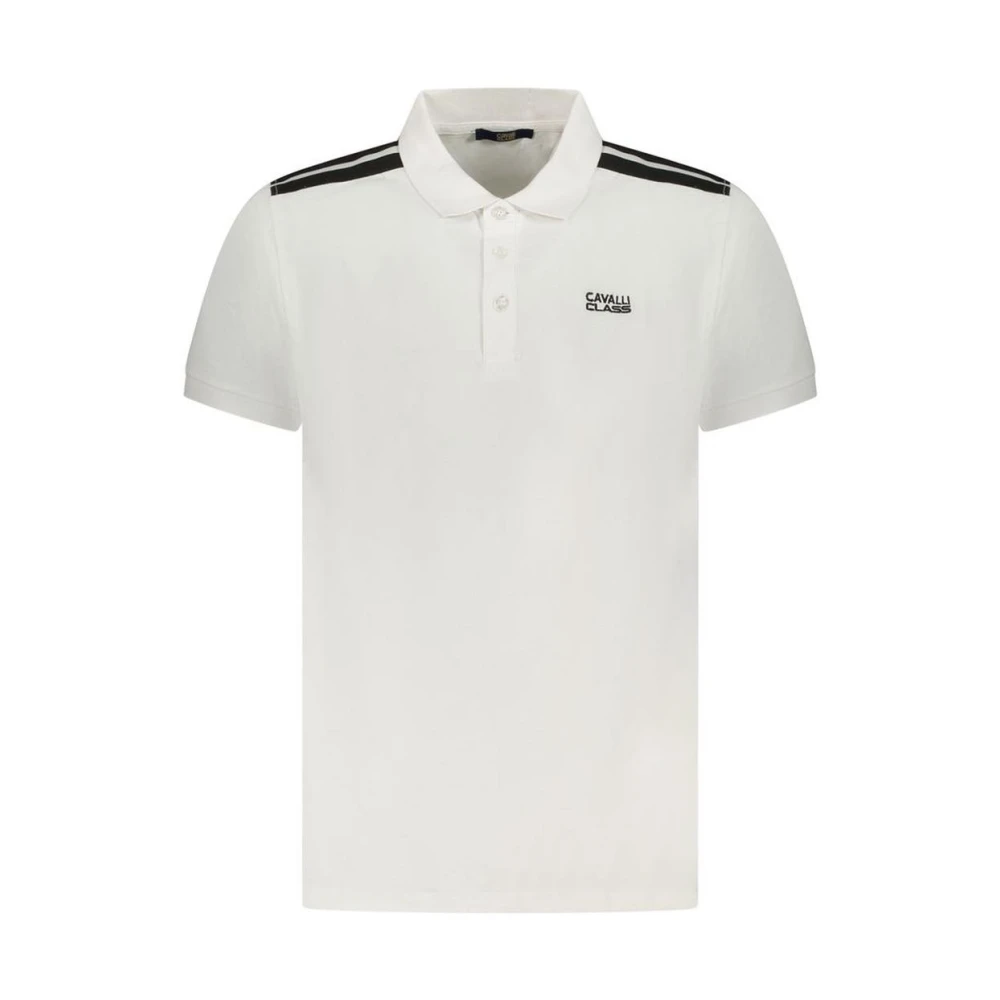 Cavalli Class Men's White Classic Polo Shirt With Shoulder Stripes