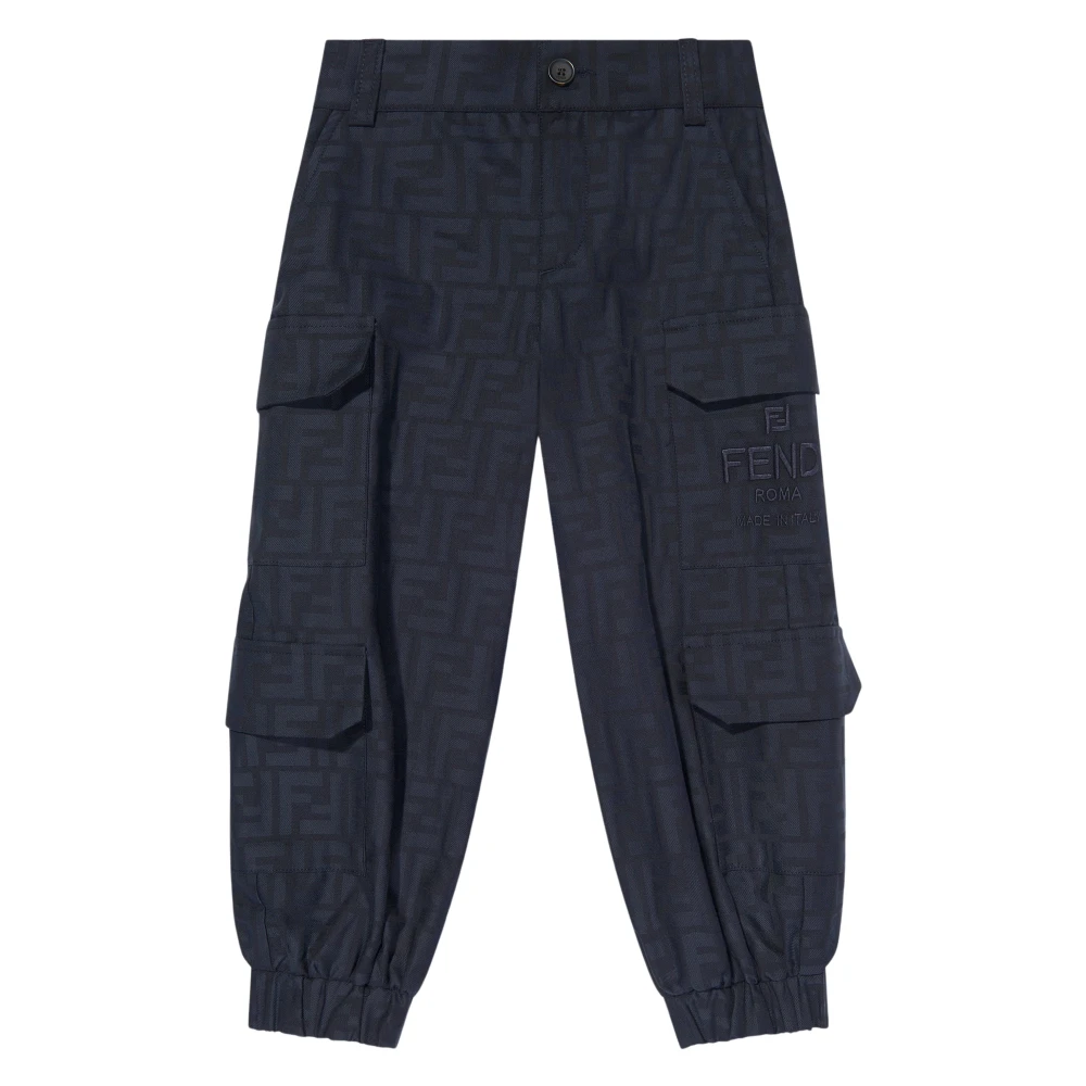 Fendi Ff Jacquard Cargo Trousers - Male - Trousers - Blue - 7 Y | 122 Cm - Kids