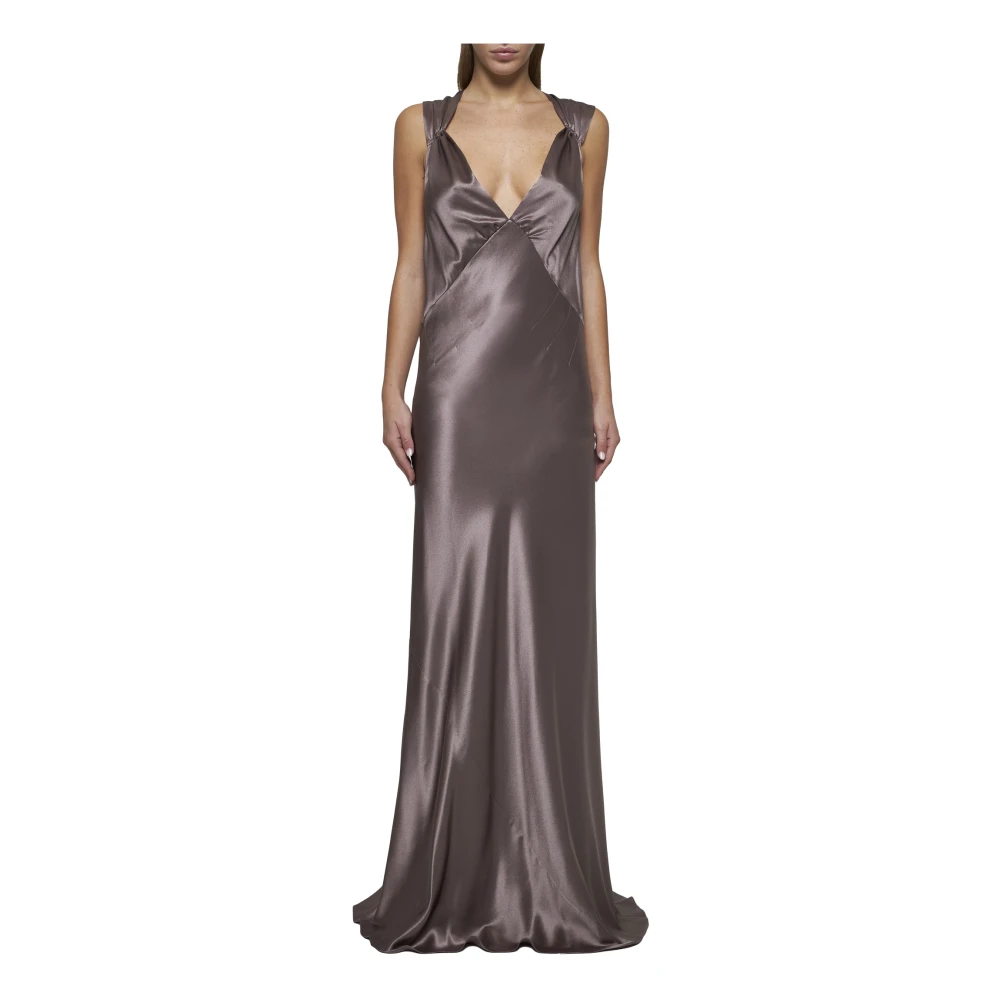 Saint Laurent Taupe Rose Zijden Satijnen Avondjurk Brown Dames