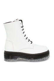 Biały lakierowany Low Boot z sznurowadłami